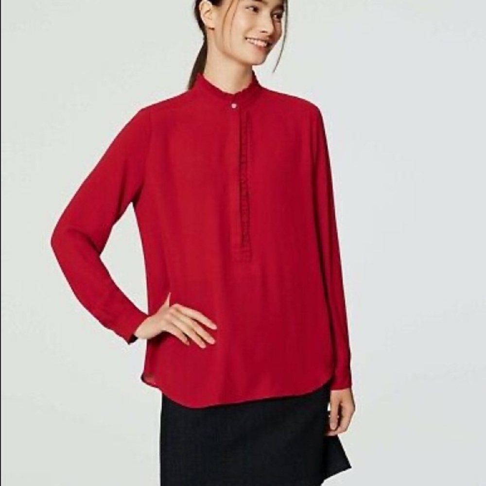 LOFT Ruffle Henley Blouse - Picture 2 of 7
